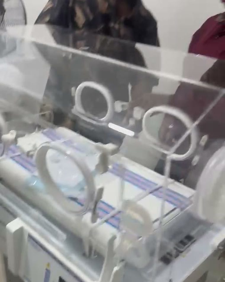 Infant incubator unwrapped and tested before hand-over